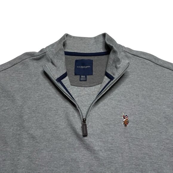 US Polo Assn. Men’s Quarter Zip Ribbed Mock Neck Pullover Sweater Gray Sz 3XL - Picture 5 of 11